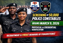 PSC, NPF to Begin Physical and Credential Screening for 50,000 Police Constables from March 9, 2026
