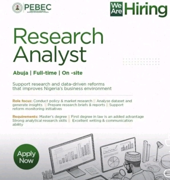 PEBEC Recruitment 2026: Research Analyst Vacancy in Abuja