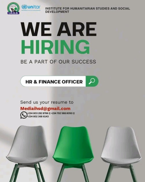 Apply at Institute for Humanitarian Studies and Social Development: HR & Finance Officer Vacancy in Abuja