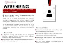 Field Implementation Support Officers (FISOs) roles across Nigeria | Call For Application Field Implementation Support Officers (FISOs) roles across Nigeria