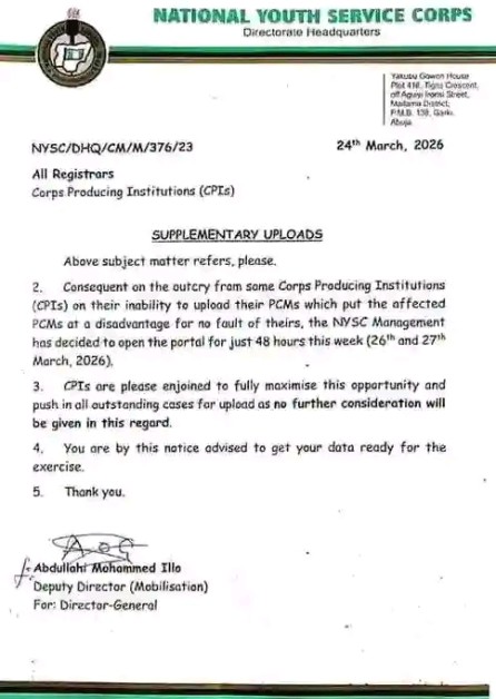 NYSC Reopens Registration Portal for 48 Hours – Important Update for Prospective Corps Members (PCMs)