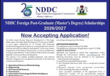 NDDC Foreign Master’s Postgraduate Scholarship 2026/2027 NDDC Foreign Master’s Postgraduate Scholarship 2026/2027
