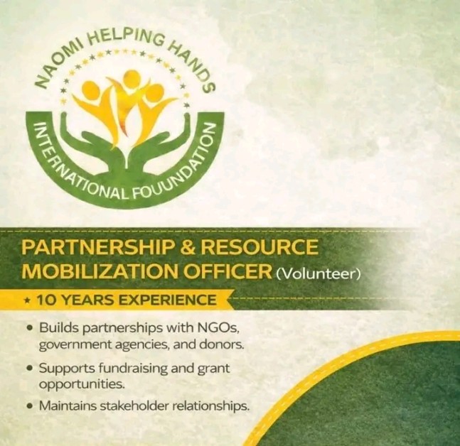 Naomi Helping Hands International Foundation Opens Applications for Partnership and Resource Mobilization Officer (Remote NGO Role)