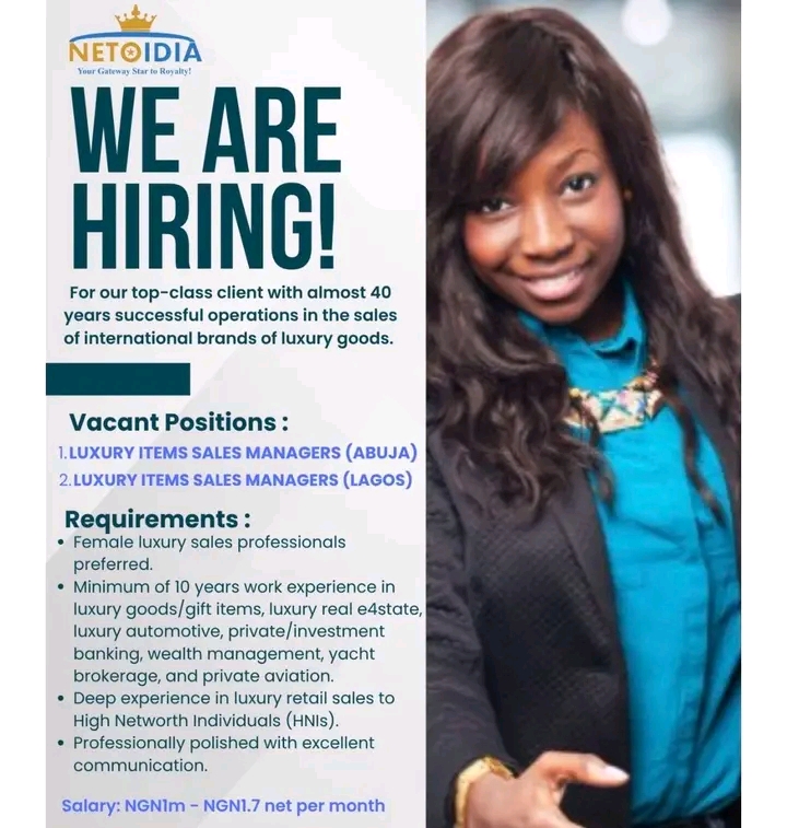 Luxury Sales Manager Opportunities Open in Nigeria’s Premium Market