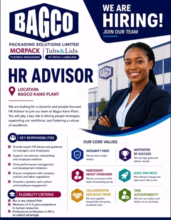BAGCO Packaging Solutions Limited Recruitment 2026: Apply for HR Advisor Position in Kano