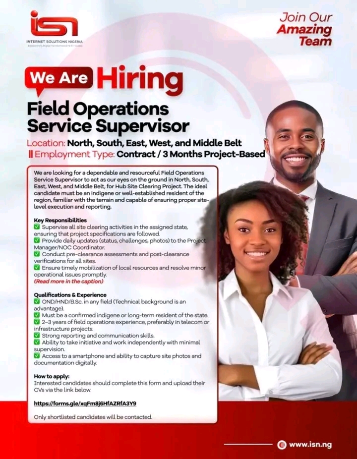 Internet Solutions Nigeria Limited Recruitment 2026: Apply for Field Operations Service Supervisor Role Nationwide