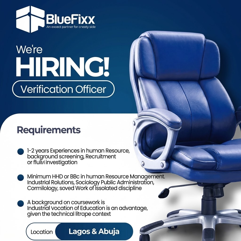 Verification Officer Job Opportunities in Abuja and Lagos at BlueFixx